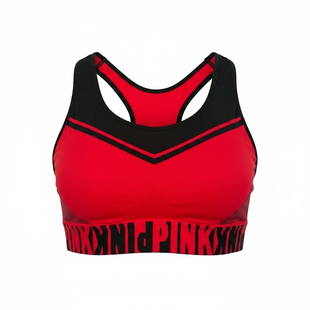 PINK Victoria's Secret Cool & Comfy Sports Bra Womens Red Black Pull On Medium